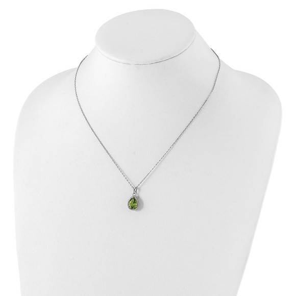 Sterling Silver Rhodium Simulated Peridot August Birthstone & CZ Necklace - Picture 4 of 5